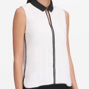 Sleeveless Tommy Hilfiger White Tunic - Navy Collar & Trim